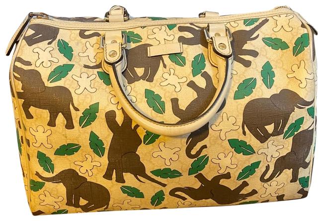 Gucci Alma Coated Handbag Cream  Green Canvas Satchel