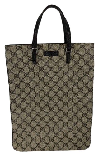 Gucci Bag Beige Ebony Brown Leather 117551 Beige Canvas Tote