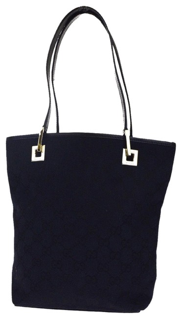 Gucci Bag Gg Logos Shoulder Italy Black Canvas Leather Tote