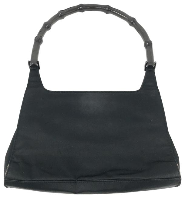 Gucci Bar Bamboo Handle Black Nylon Shoulder Bag
