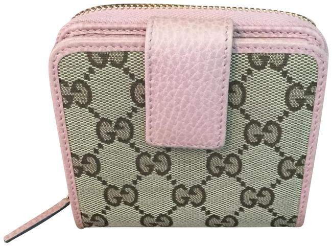 Gucci Beige &amp; Pink Gg Supreme French Zip Wallet