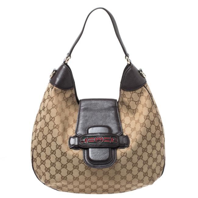 Gucci Beige Brown Dressage Beige Gg Canvas and Leather Hobo Bag
