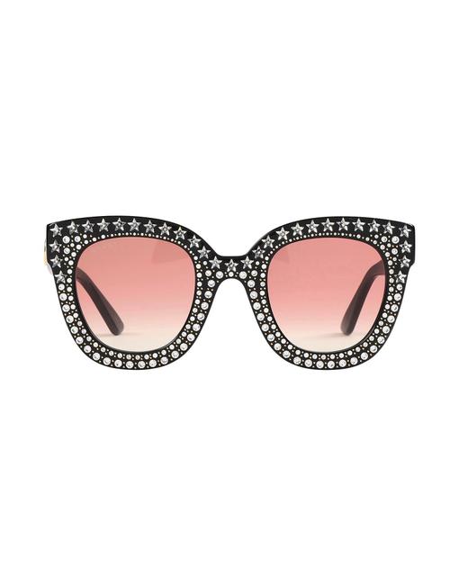 Gucci Black Salegucci Cat Eye Gg0116s Pink Crystal Star Studded Sunglasses