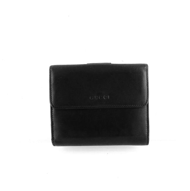 Gucci Black Clutch Leather Compact Bifold Snap Wallet