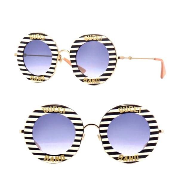 Gucci Black Gold Pink Round Tripe Gg0113s 008 Sunglasses