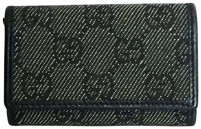 Gucci Black Gray Monogram and Leather 6 Ring Key Case Wallet