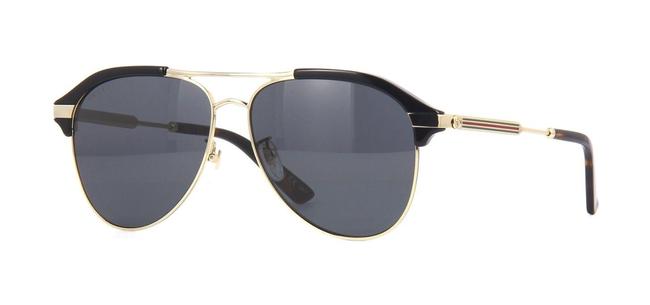 Gucci Black Grey Gold Tone Aviator Unisex Sunglasses