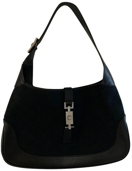 Gucci Black Leather and Canvas Shoulder Bag