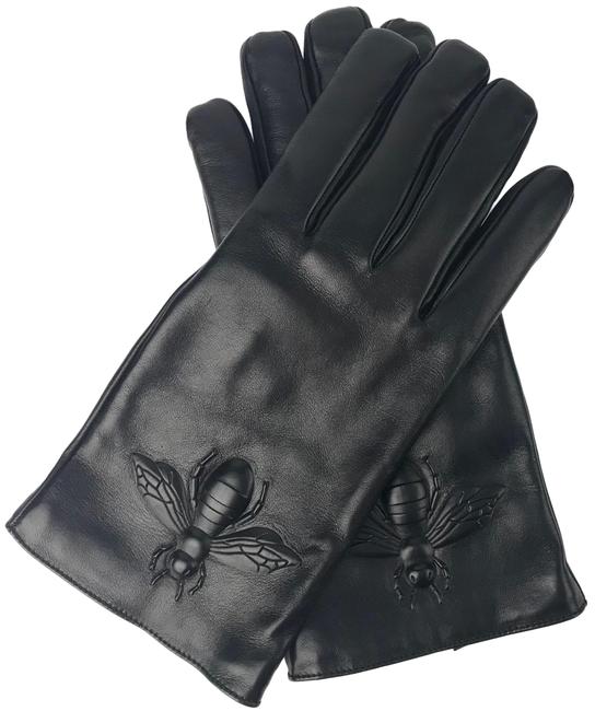 Gucci Black Leather Gloves with Bee Detail