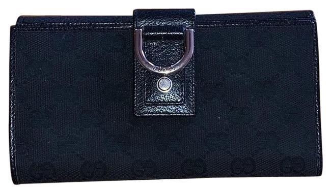 Gucci Black Long Signature Gg Canvas Bifold Wallet