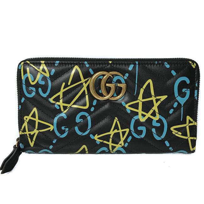 Gucci Black New 448087 Ghost &amp; Stars Apollo Leather Zip Around Wallet