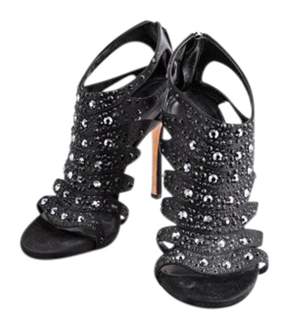 Gucci Black Satin Crystal Embellished Sandals 