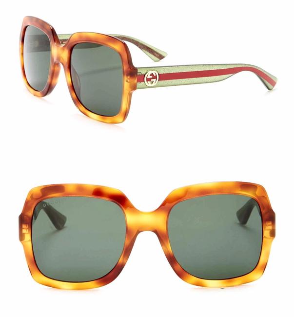 Gucci Blonde Havana Green Oversize Square Sunglasses