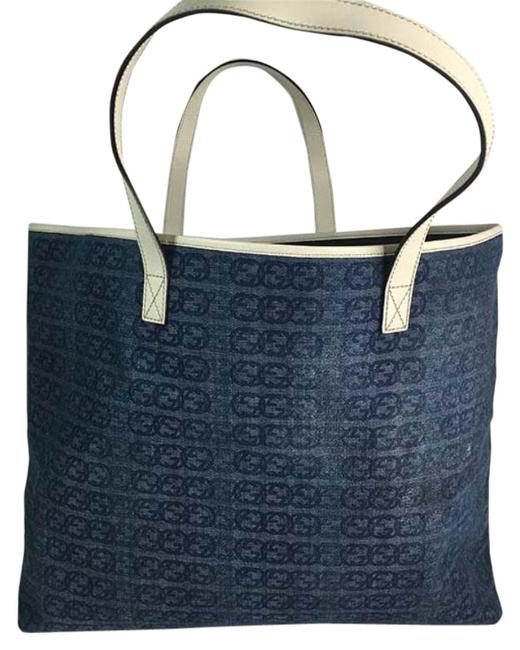 Gucci Blue Denim White Leather Tote 257245 Shoulder Bag