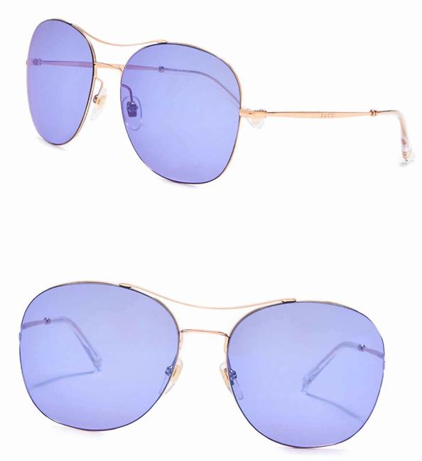 Gucci Blue Lilac Gold Round Aviator Sunglasses