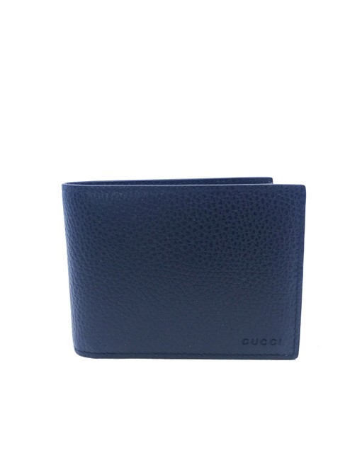 Gucci Blue Mens Classic Navy Pebbled Leather Trifold 333042 Wallet