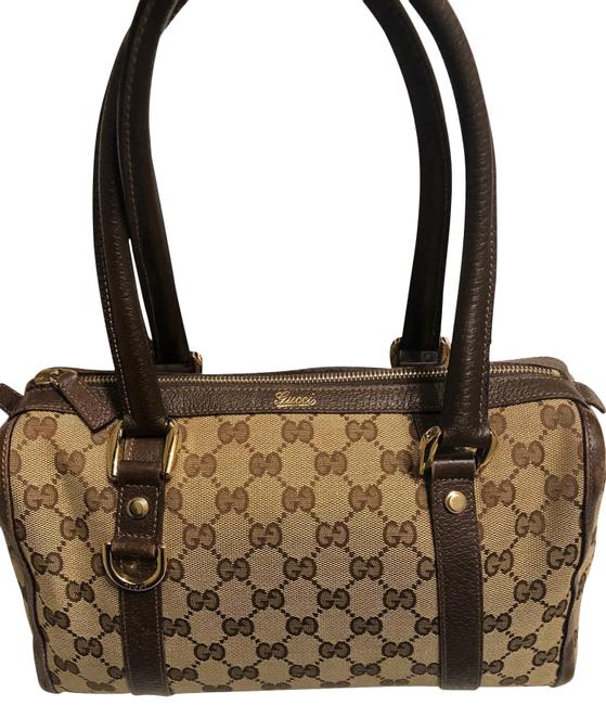 Gucci Boston Bag Gg D ring Beige Canvas Leather Satchel