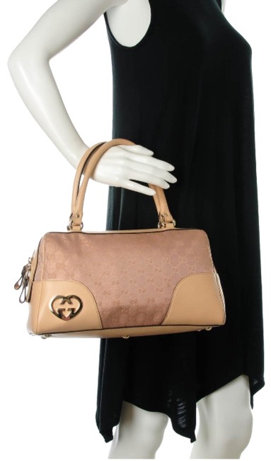 Gucci Boston Gg Monogram Supreme Heart Pink Leather Canvas Satchel