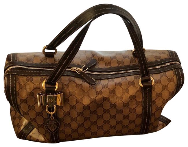 Gucci Bag Boston Guccissima Duchessa Large Shoulder Brown Gold Leather Satchel