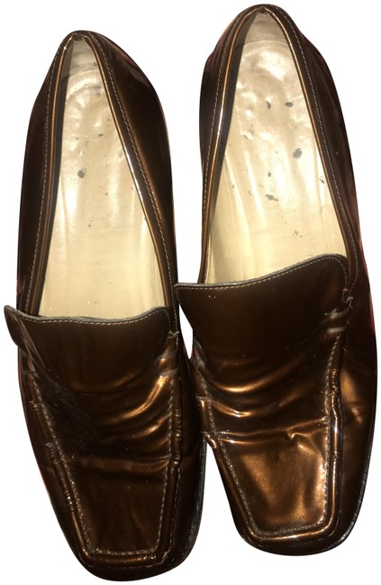 Gucci Bronze Patent Leather Loafers Flats  Wide C, D