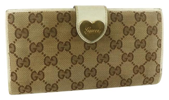 Gucci Brown &amp; White Continental Heart Wallet
