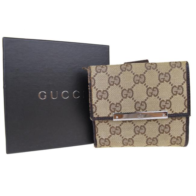 Gucci Brown Gg Logos Pattern Bifold Purse Canvas Leather Italy Wallet