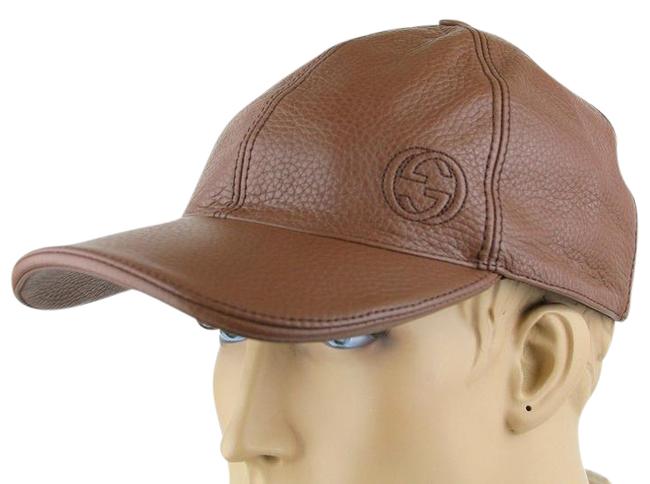 Gucci Brown W Medium Leather Baseball Cap W Interlocking G M 337798 2138 Hat