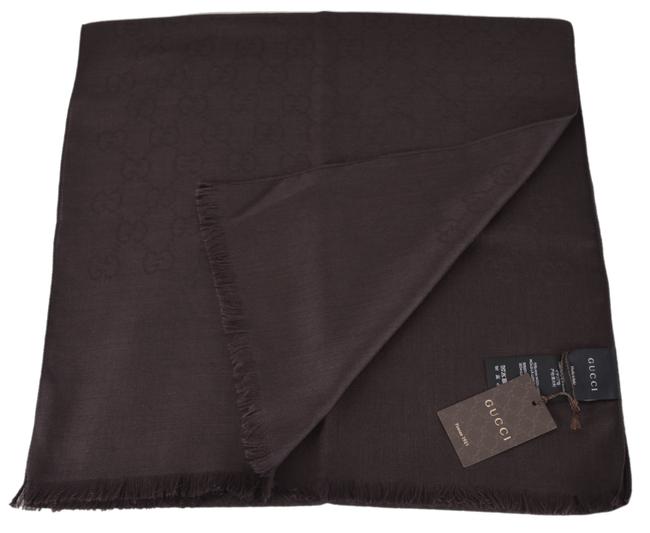 Gucci Brown New 165904 Lightweight Wool Silk Gg Scarf Wrap