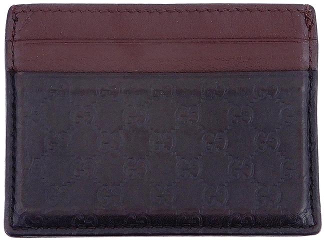Gucci Brown Red Guccissima Micro Gg Monogram Leather Slim Pocket Wallet