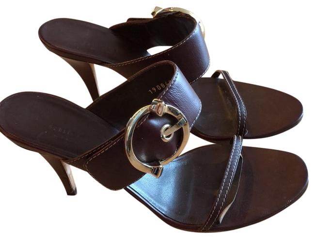 Gucci Brown Slide with Gold Buckle Sandals 