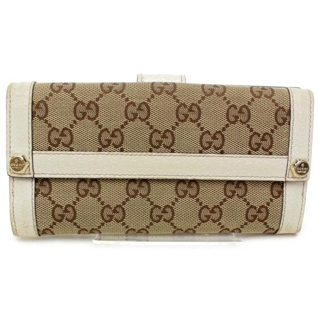 Gucci Brown X White Monogram Gg Flap 871794 Wallet