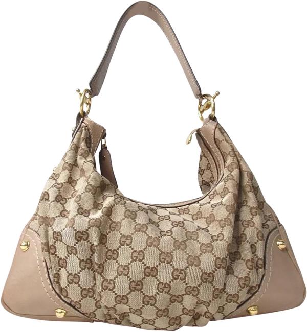 Gucci Canvas Leather Gold Hardware Hobo Bag
