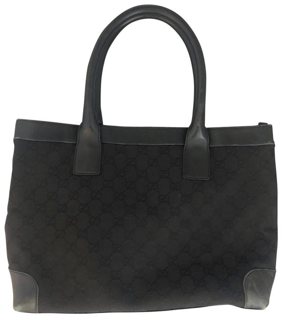 Gucci Canvas Leather Monogrammed Black Canvas Tote