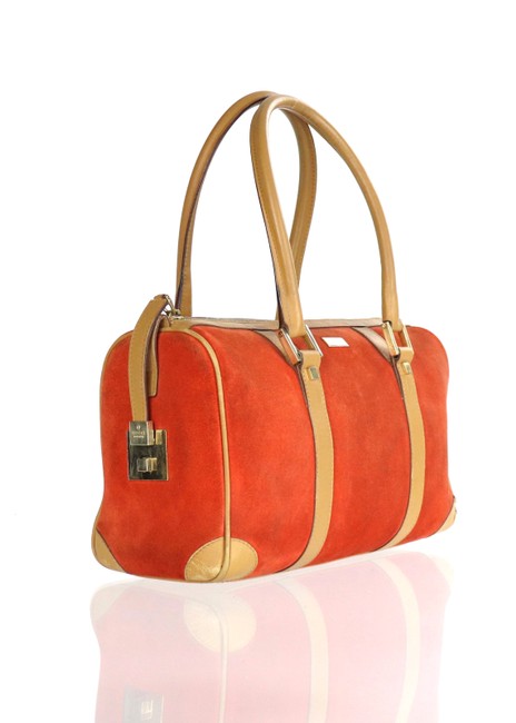 Gucci Carry All Brown and Coral Suede Leather Shoulder Bag