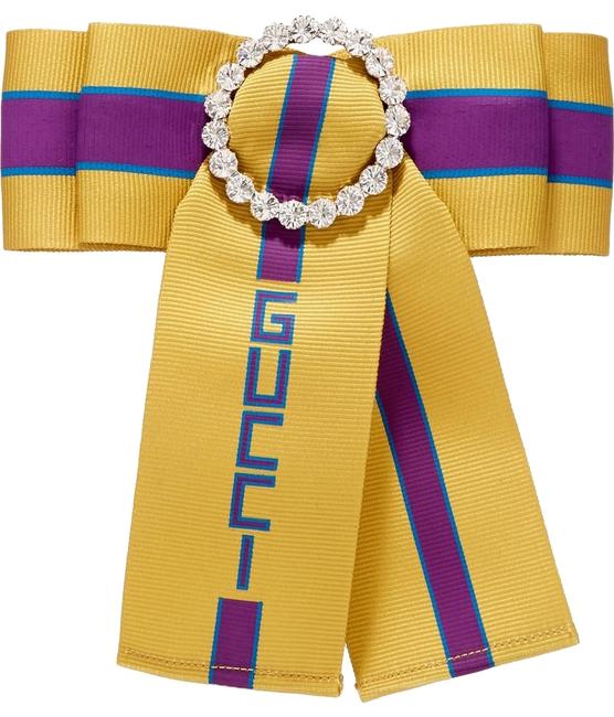 Gucci Crystal embellished Printed Grosgrain Brooch Scarf Wrap