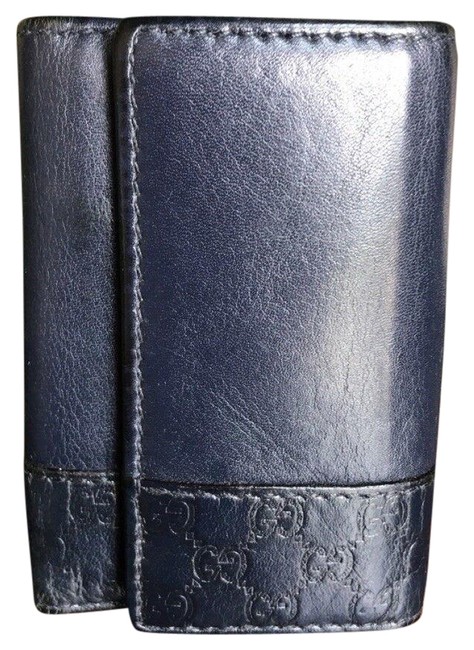 Gucci Dark Blue W 6 Key Holder Guccissima Leather W  One Open Pocket Wallet