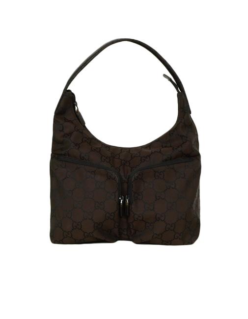 Gucci Double Zip Pocket Brown Monogram Canvas Shoulder Bag