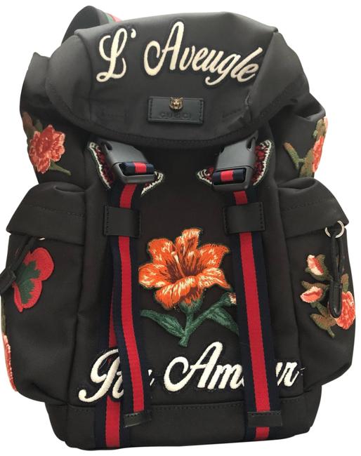 Gucci Embroidered Black Nylon Backpack