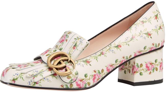 Gucci Floral White Marmont Fringe Loafer Flats 