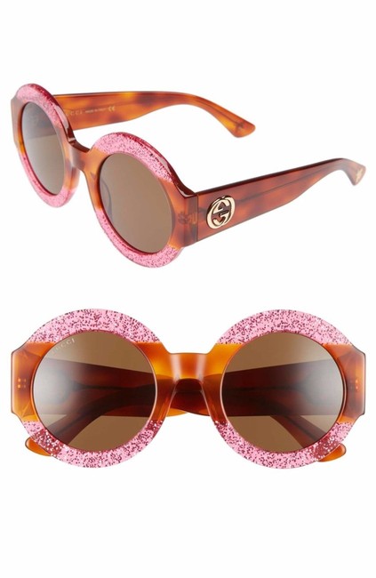 Gucci Fuchsia Havana Brown Gg0084s 003 Gg 0084s Round Sunglasses