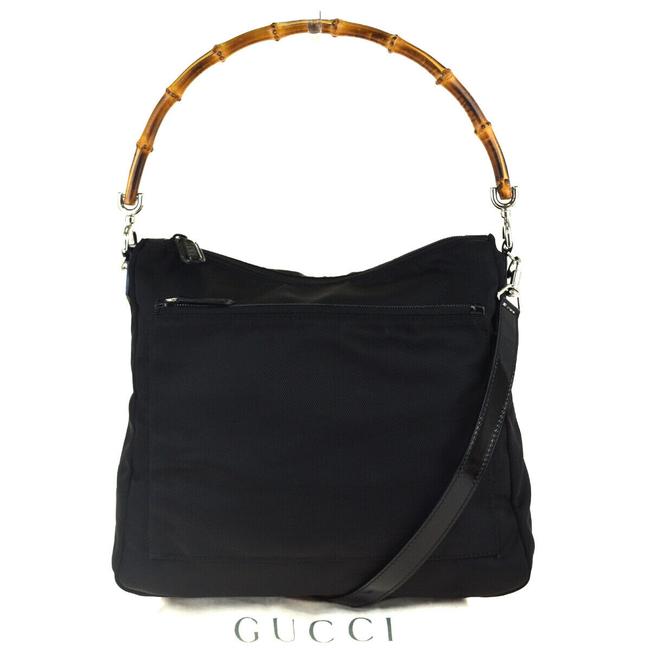 Gucci Gg Bamboo 2way Silver Italy Black Canvas Leather Shoulder Bag