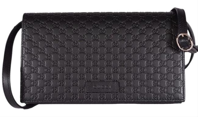 Gucci Gg Guccissima Leather Wallet On The Strap Black Cross Body Bag