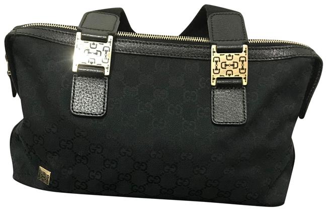 Gucci Gg Monogram Black Leather &amp; Canvas Satchel