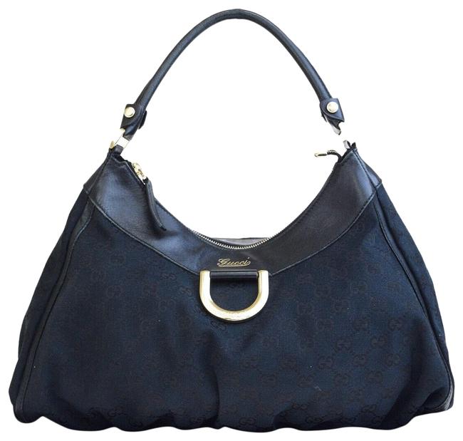 Gucci Gg Pattern Black Canvas Leather Shoulder Bag