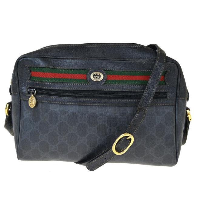 Gucci Gg Pattern Sherry Italy Black Pvc Leather Shoulder Bag