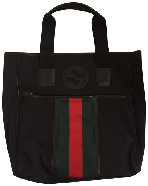 Gucci Gg Web Black Nylon Leather Tote