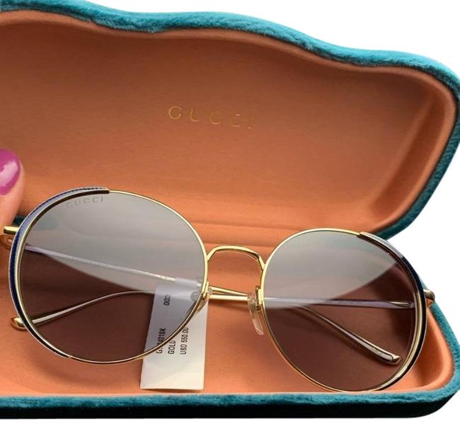 Gucci Gold  Blue 56 Retro Round Crystals Metal Sunglasses