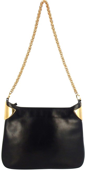 Gucci Gold Chained Evening Black Leather Shoulder Bag