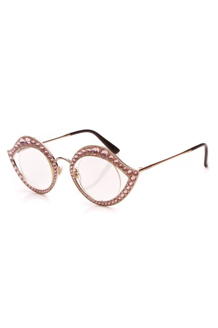 Gucci Gold Crystal Cat Eye Glasses Gg0046s Gold Pink Sunglasses