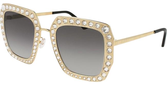 Gucci Gold Gg0115s 001 Grey Lens Ladies Square Sunglasses